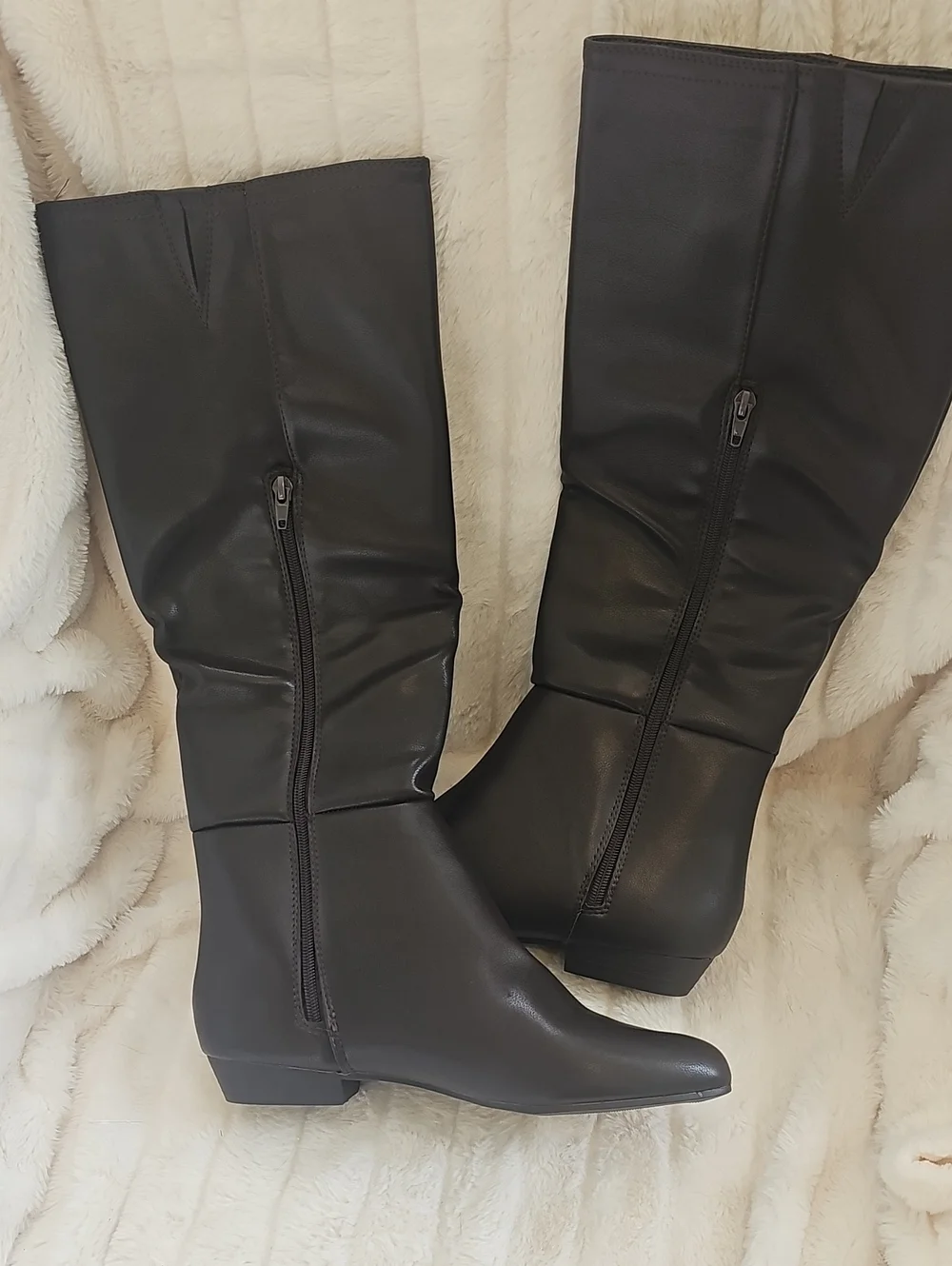 Classic Dark Brown Knee High Zip Boots